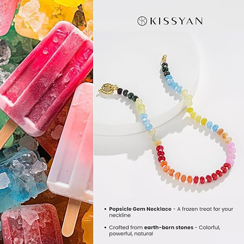 New Women's Bohemian Dopamine Color Matching Natural Stone Colorful Crystal Beaded Necklace