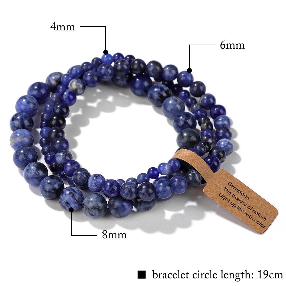 4mm/6mm/8mm three-piece bracelet set stone beads elastic rope simple label set unisex hand jewelry