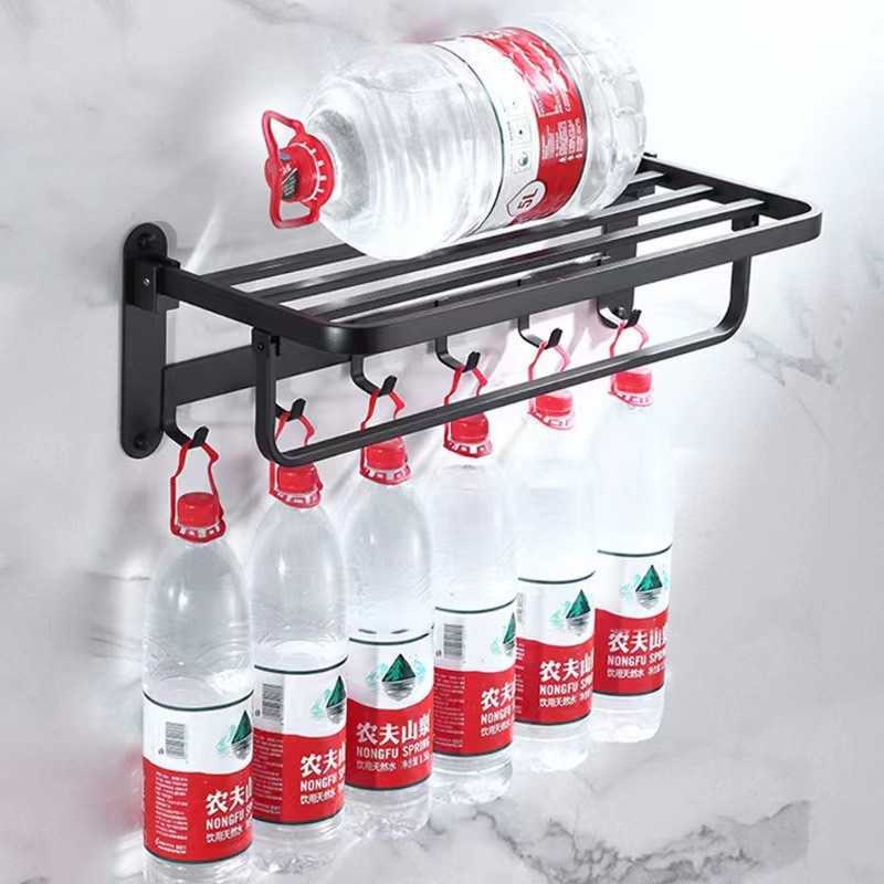 Bathroom No-Drill Towel Rack Folding Bath Towel Rack Multifunctional Bathroom Storage Shelf Toilet Storage Hanging Rod