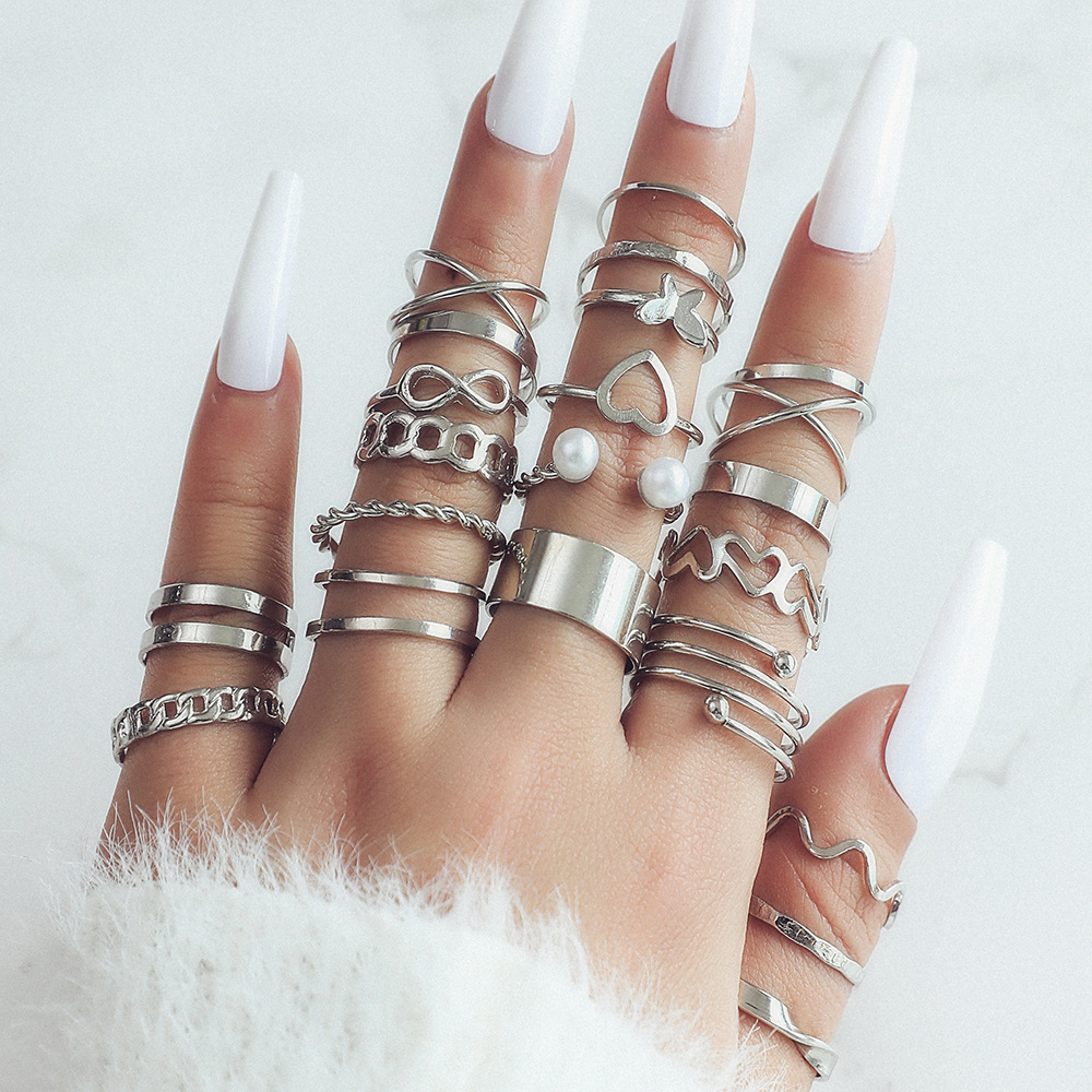 Beauty Head Coin Gold Cross Pattern Love Heart Fatima's Hand Ring 15-Piece Set
