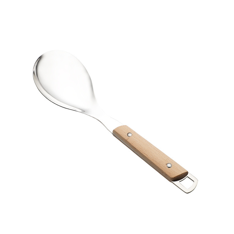 201 non-magnetic stainless steel spatula, soup spoon kitchen set, kitchen cooking household solid wood handle frying spatula, slotted spoon logo