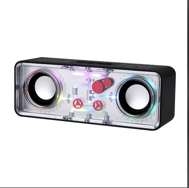 Dual Speaker Mecha Transparent Mecha Wireless Bluetooth Speaker Wind Colorful Light Mini Speaker Bass Diaphragm Sound Gift Audio