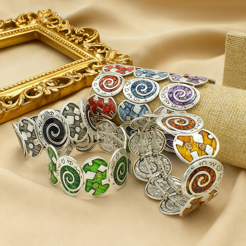 S39 Women's Elastic Oil Drop Bracelet Antique Bronze Enamel Color Bracelet Accessories