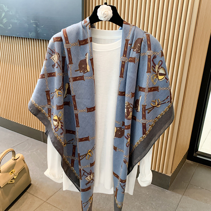 Small plaid linen scarf for women, summer thin sunscreen large square scarf, air-conditioned room outer layer shawl scarf