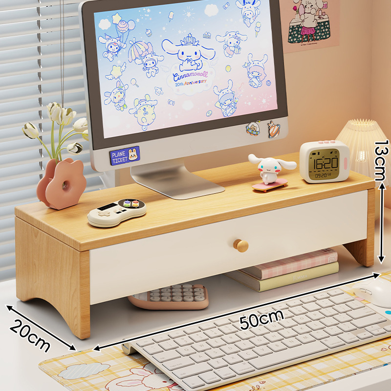 Computer Heightening Stand, Desktop Monitor Screen Stand, Heat Dissipation Rack with Drawer, Office Desk Organizer