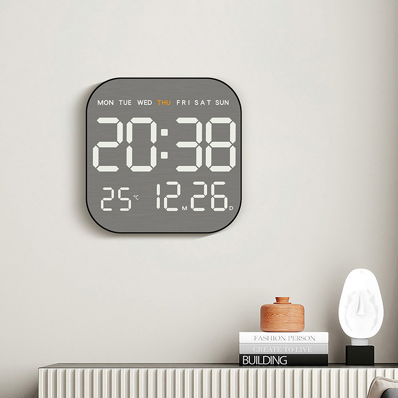 Metal Brushed Feel Wall Clock New Multifunctional Electronic Clock LED Electronic Alarm Clock Simple Alarm Clock