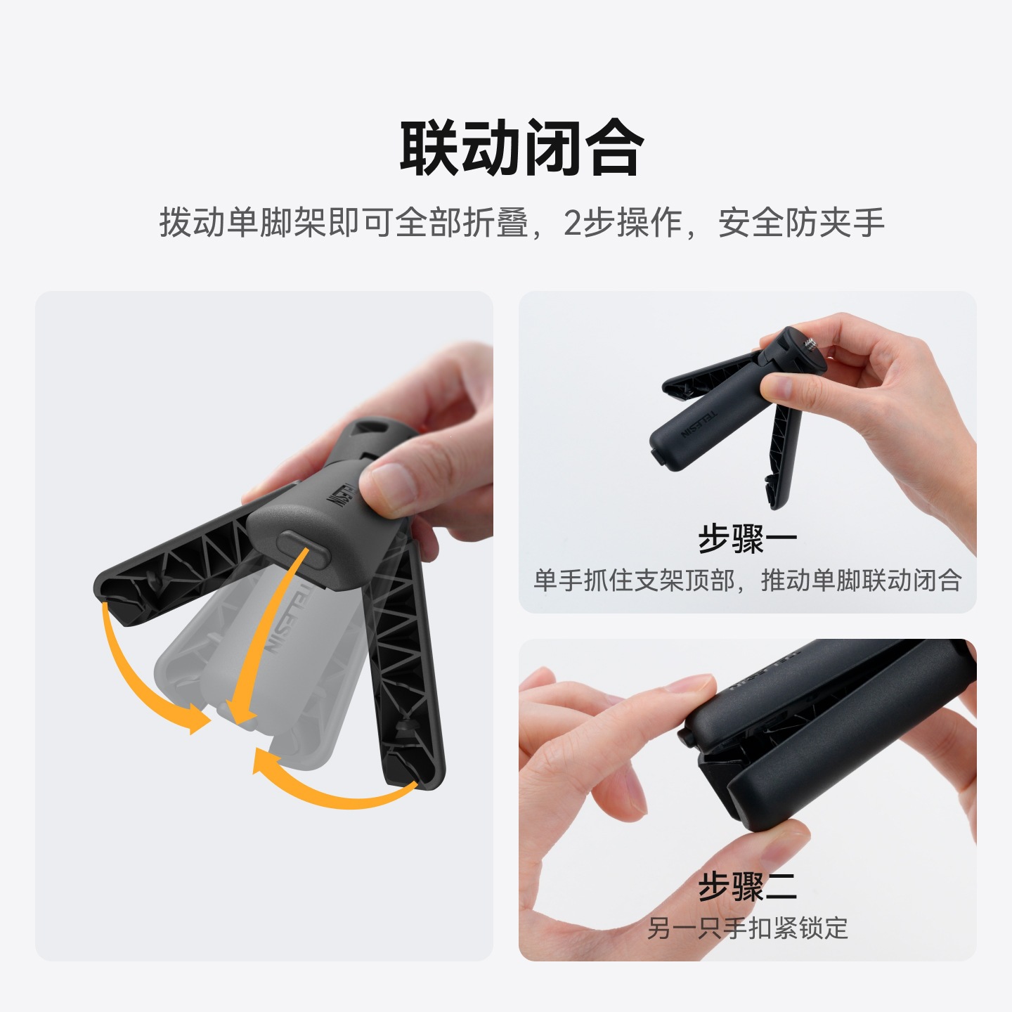 TELESIN 1/4 Interface Quick-Open Mini Desktop Tripod for Pocket 4/3 Mini Tripod Stand