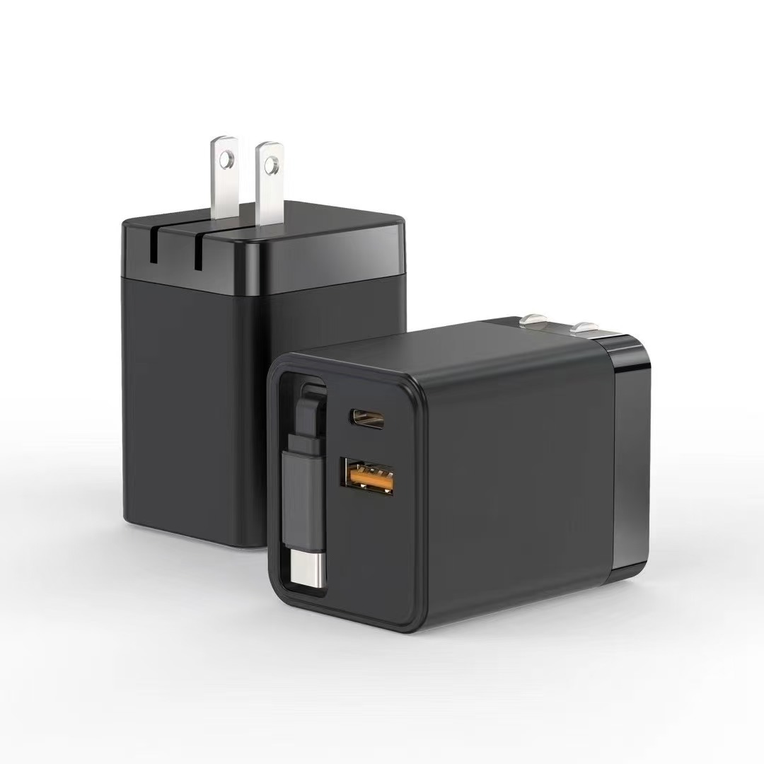 65W GaN retractable cable charger 3C certified dual port fast charger small batch