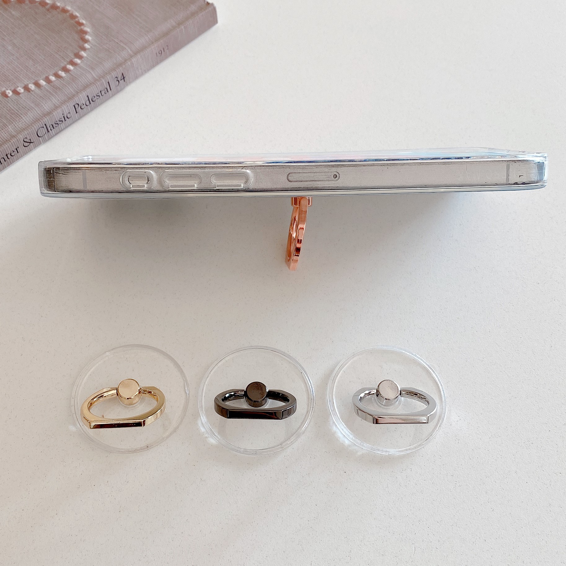 Electroplated crystal ring stand transparent acrylic round phone four-color lazy tablet