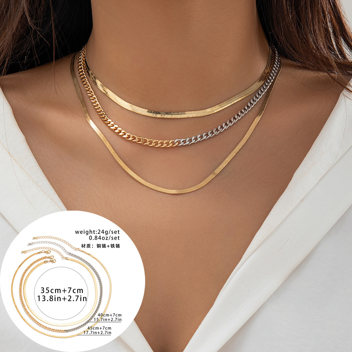 Snake Bone Chain Contrast Color Necklace for Women Rhinestone Multi-layer Heart Necklace