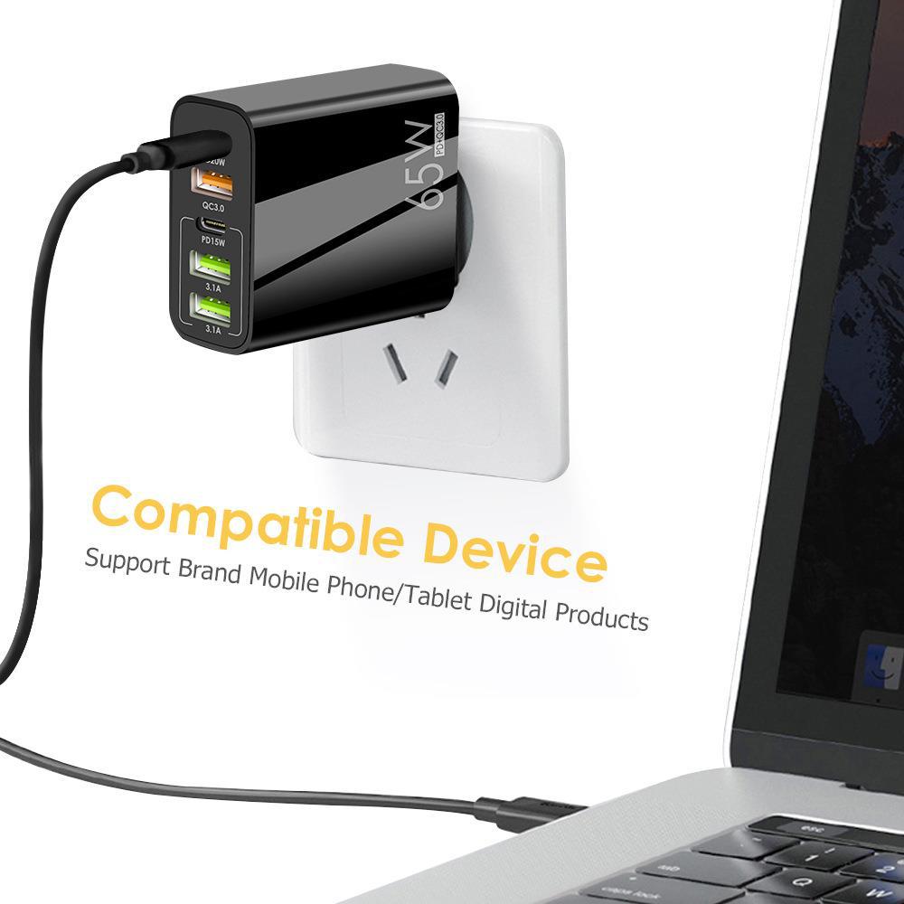 New PD65W Fast Charging Phone Charger 5V3.1A UK Plug PD+3USB Multi-Port Adapter Charging