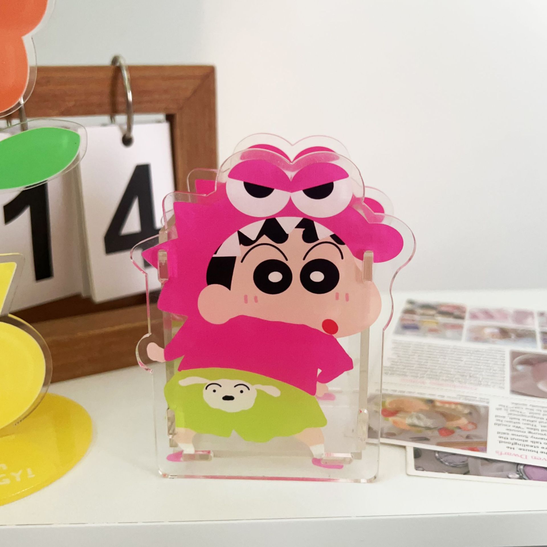 Cute Cartoon Shin-chan Acrylic Pencil Holder Desktop Storage Box Student Large Capacity Cosmetic Stationery Box