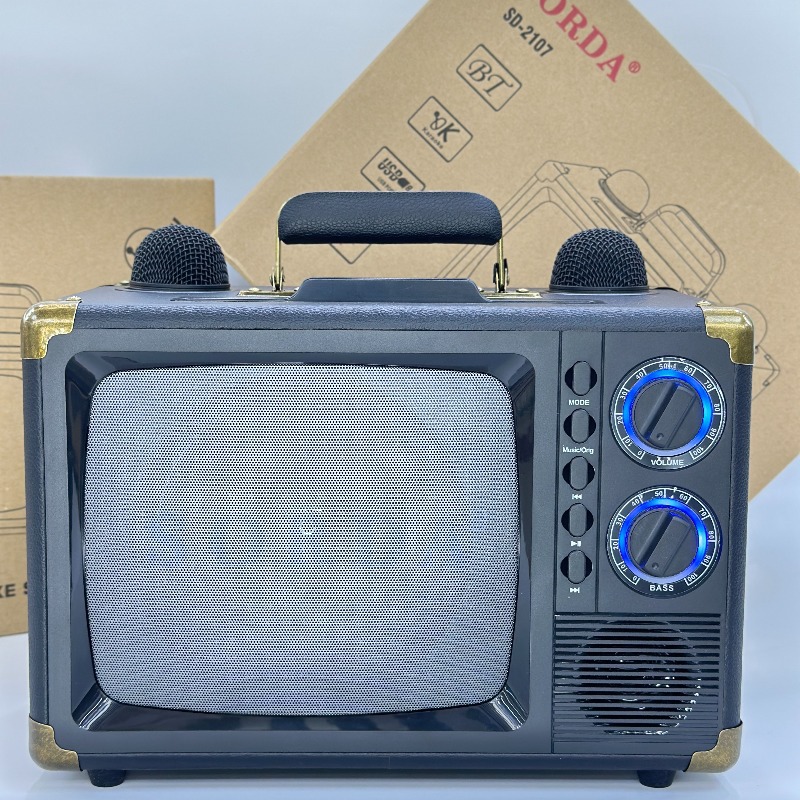 New SD2107 Portable High Power Outdoor Karaoke Machine Wireless Dual Mic Bluetooth Speaker Home Children Singing KTV