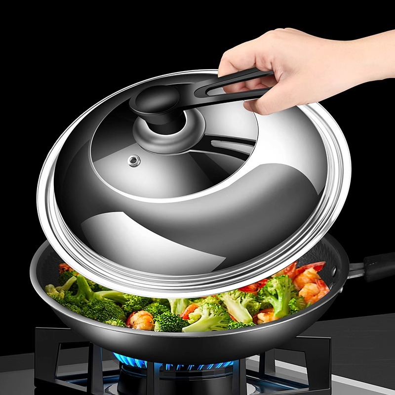 Stainless steel pot lid, standable, high-temperature resistant, for frying pans, universal 30-32-34-40cm iron pot lid