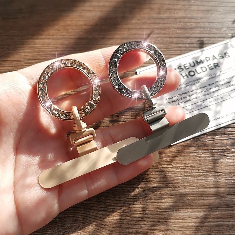 Phone Lanyard Pad Metal Rhinestone Round Buckle Rotating Phone Chain Clip Thin Not Bulging Case Not Affecting Charging