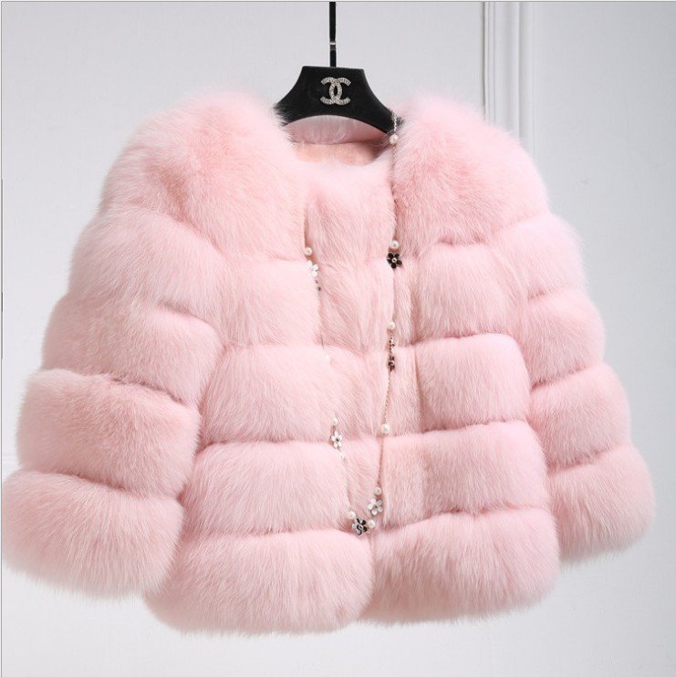 Fur imitation fox fur faux fur jacket women's short long sleeve faux fur artificial fur jacket