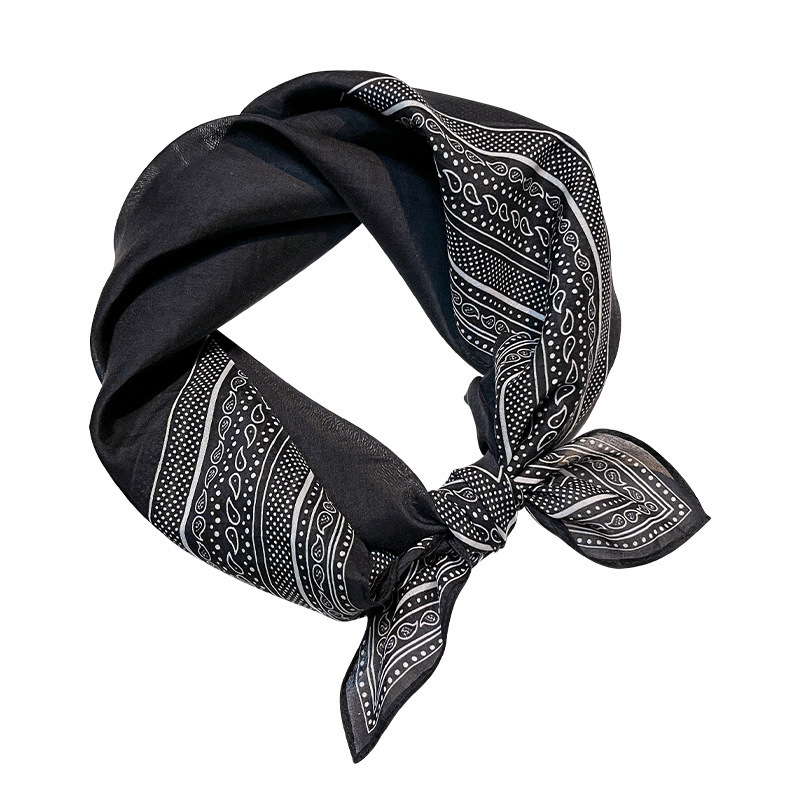 Silk cotton! 【Wander】vintage black and white mulberry silk organic cotton scarf for women, small square scarf