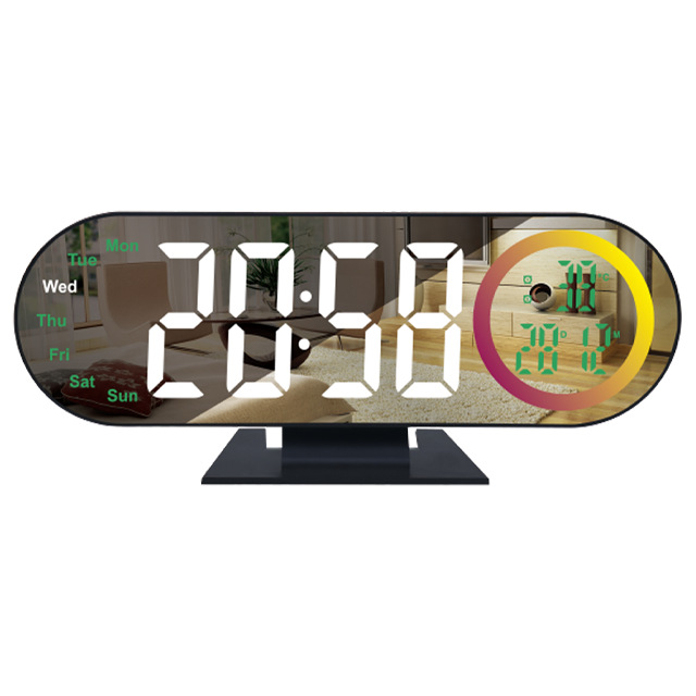 Desktop Color Screen Fantasy LED Digital Display Desktop Mirror Electronic Night Light Color Changing Living Room Silent Clock with Temperature