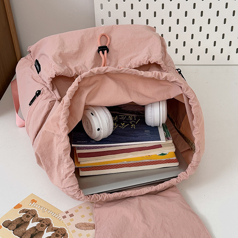 New Niche Lightweight Nylon Fabric Backpack Women Casual Drawstring Travel Large Capacity Backpack
