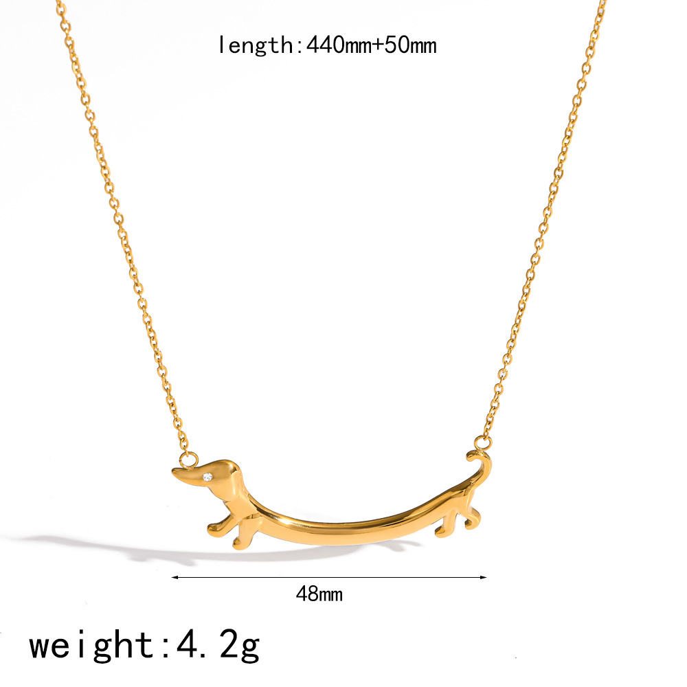 Cute 18k gold puppy dachshund stainless steel ring necklace jewelry set ear jewelry accessories