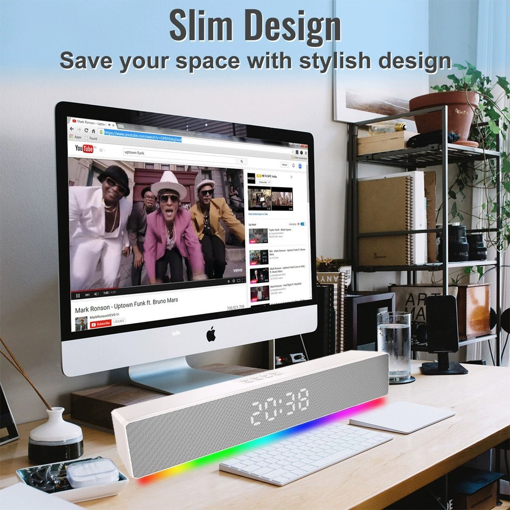 Custom new Bluetooth speaker with clock alarm, supports TF card USB, hands-free, long-strip soundbar stereo