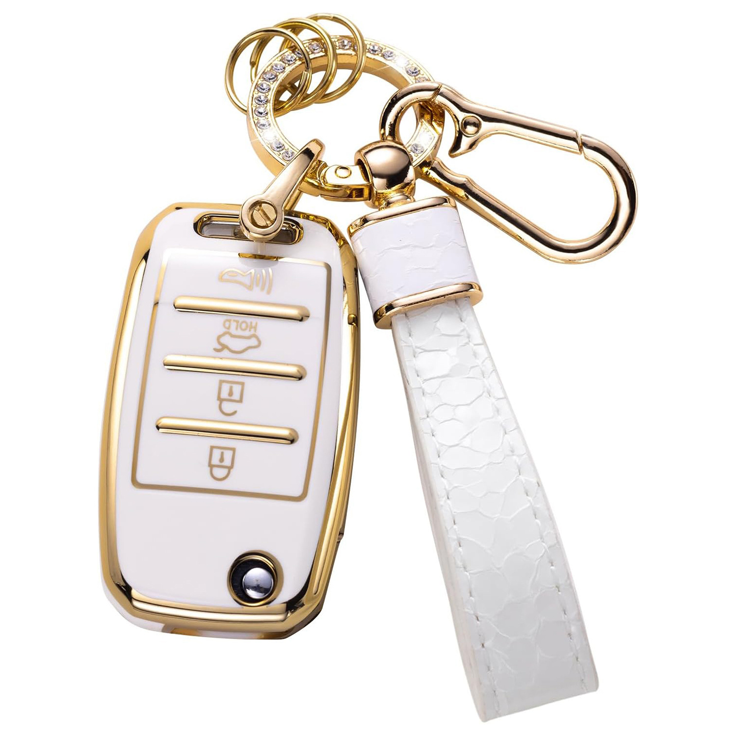 Gold Edge Key Case Pendant Car Key Bag Stone Grain Keychain