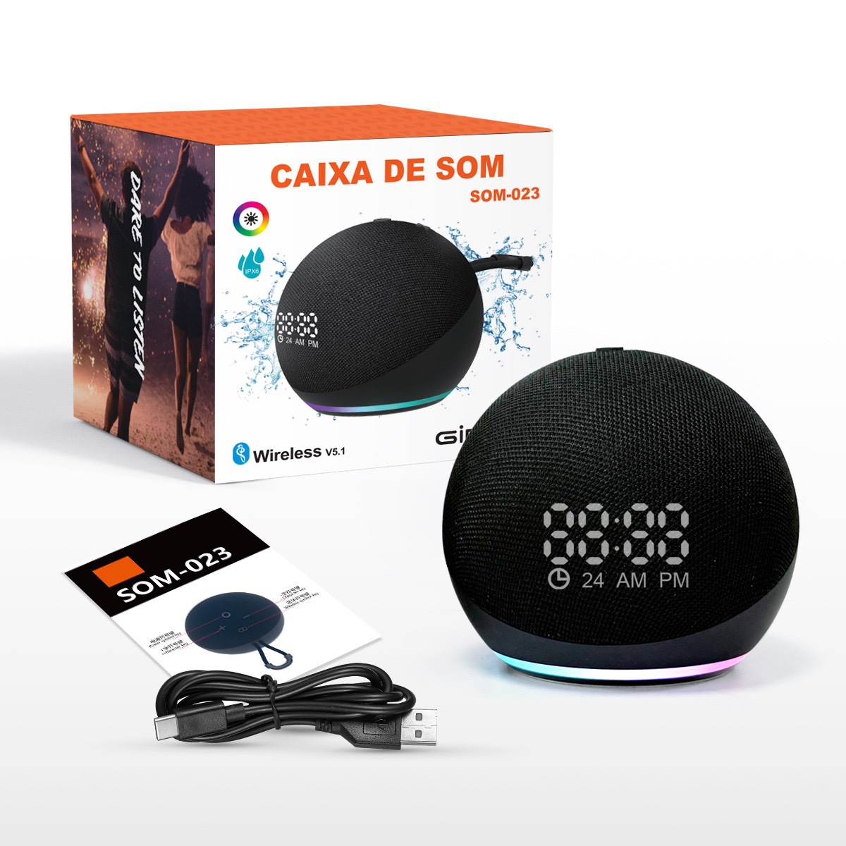 ALAXE Clock Bluetooth Speaker Fabric Small Audio Subwoofer Desktop Mini Portable Speaker