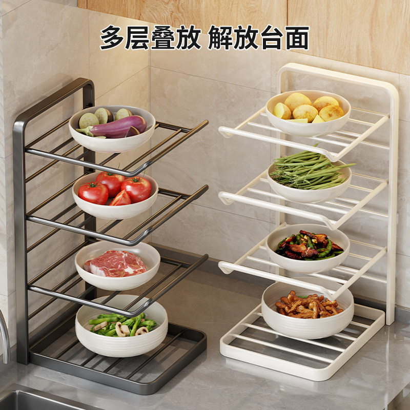 Large Capacity Multi-functional Kitchen Shelving Rack for Countertop, Bowl and Dish Storage, Wall-mounted, Microwave Cleaner