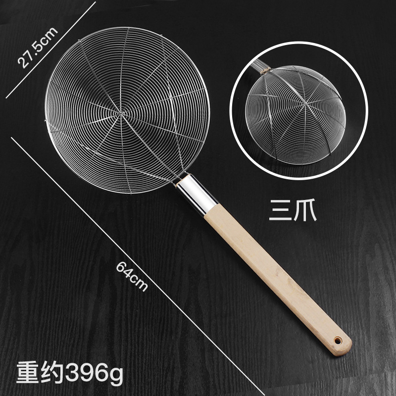 Stainless steel colander, large kitchen filter mesh strainer, noodle strainer, commercial large frying colander, wooden handle wire strainer