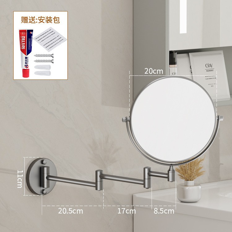 Space aluminum beauty mirror makeup mirror wall-mounted bathroom wall magnifying rotating folding bathroom mirror telescopic hotel