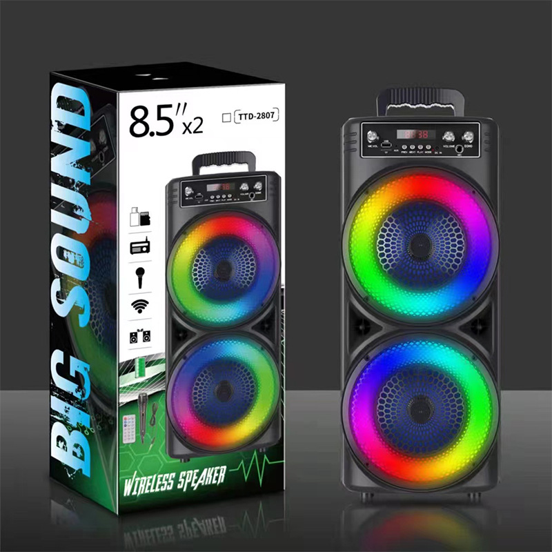 Dual 8-inch Wired Bluetooth Speaker Portable Light Ring Light Outdoor Square Dance Speaker High Power Heavy Bass