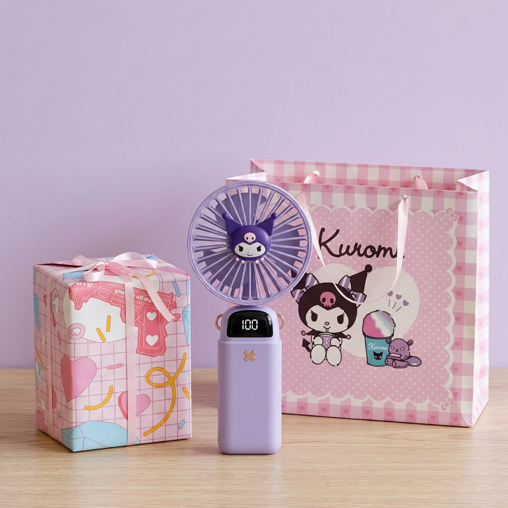 New Sanrio Cartoon Handheld Digital Display Fan Student Outdoor Portable USB Charging Desktop Aromatherapy Small Fan