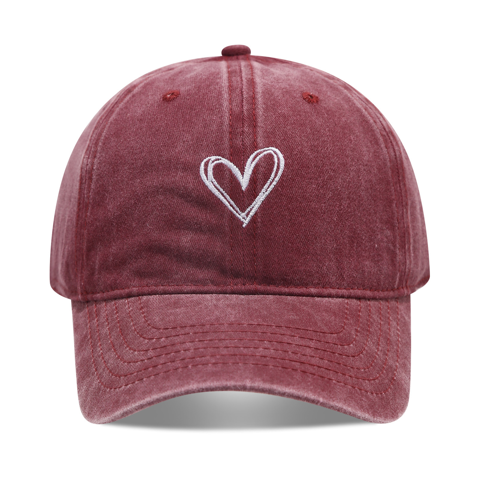 Small Heart Embroidery Soft Top Duckbill Cap for Women, Summer Outdoor Simple Washed Baseball Cap for Men, Autumn