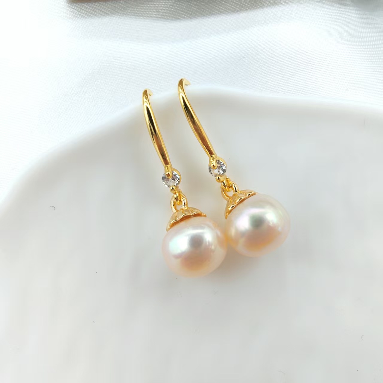 Zhuji Natural Freshwater Pearl Ear Hooks Simple Rice Pearl Strong Light Pearl Real Gold Electroplated 18K Gold-Plated Ear Hooks