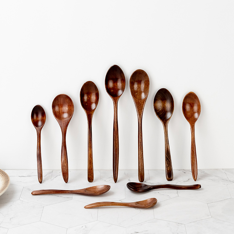 Zhiguang Japanese Long Handle Wooden Spoon Home Spoon Brown Sugar Spoon Honey Stirring Spoon Wooden Small Soup Spoon