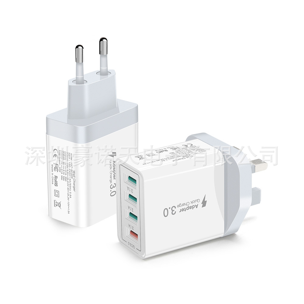 4 USB Smart Multi-Port Charger QC3.0 Charger 5V3A Phone Fast Charging Head EU US UK 9V2A