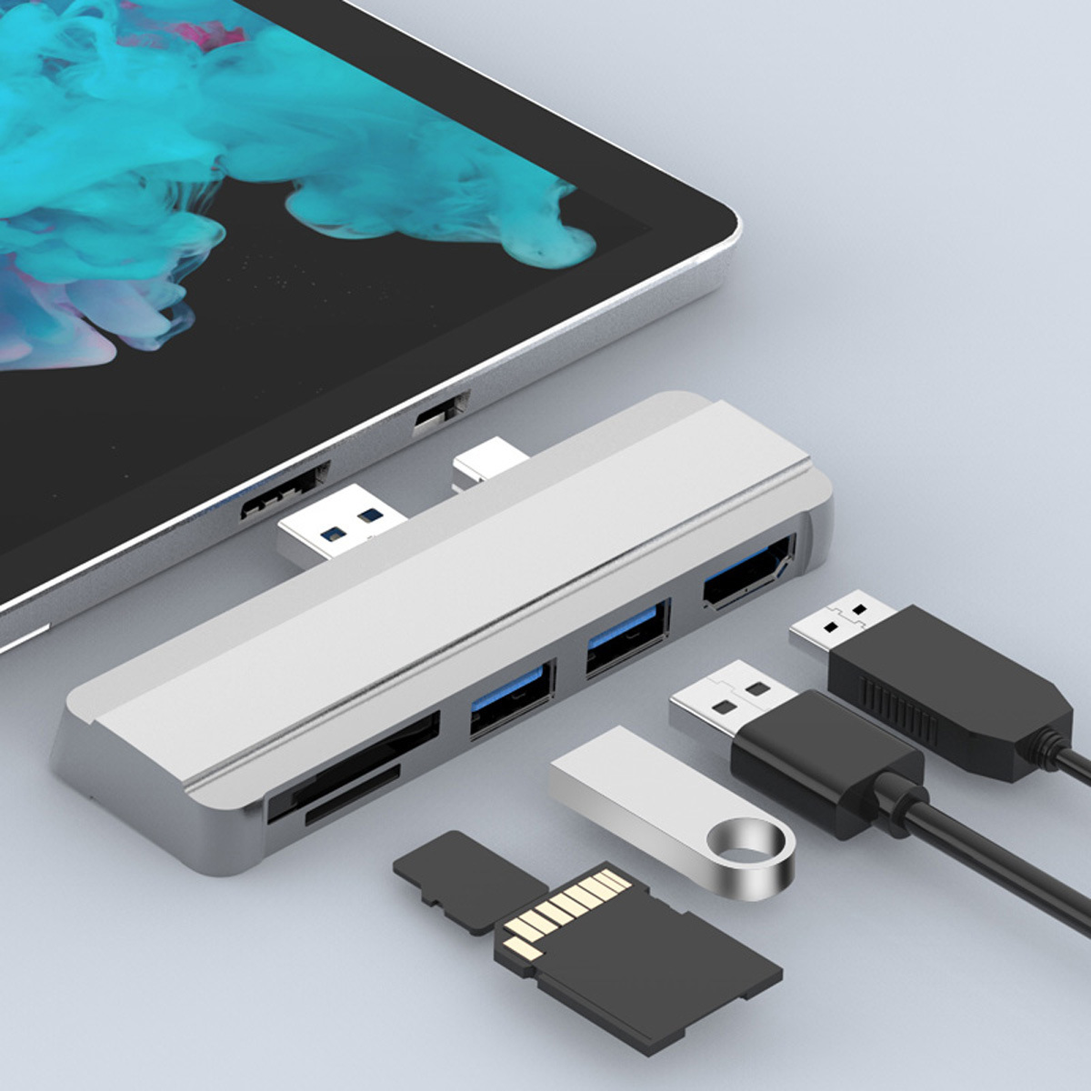 For Surface Pro 4/5/6 Docking Station USB to HDMI Screen Mirroring Card Reader Expansion Hub