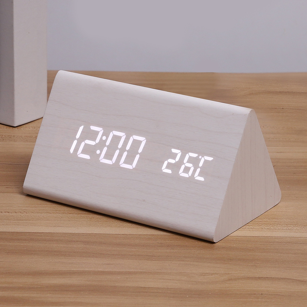 Nordic LED wooden clock, wood grain clock, silent night light living room bedroom bedside digital alarm clock