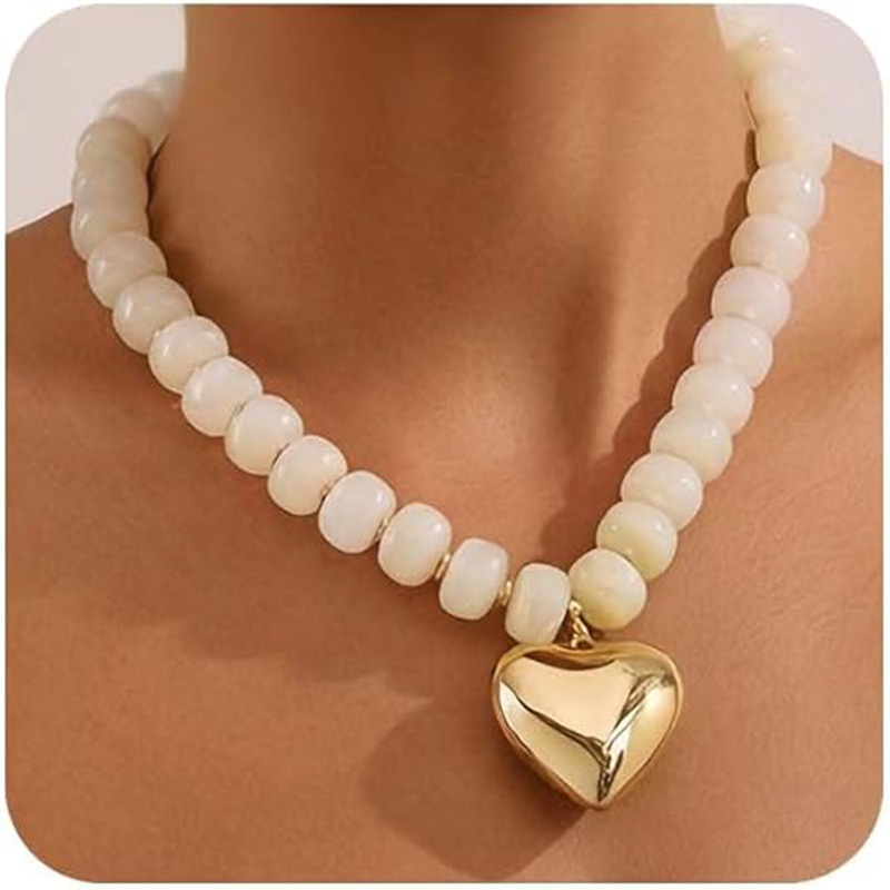 Acrylic Resin Bohemian Colorful Beaded Heart Necklace Women's Choker New Arrival