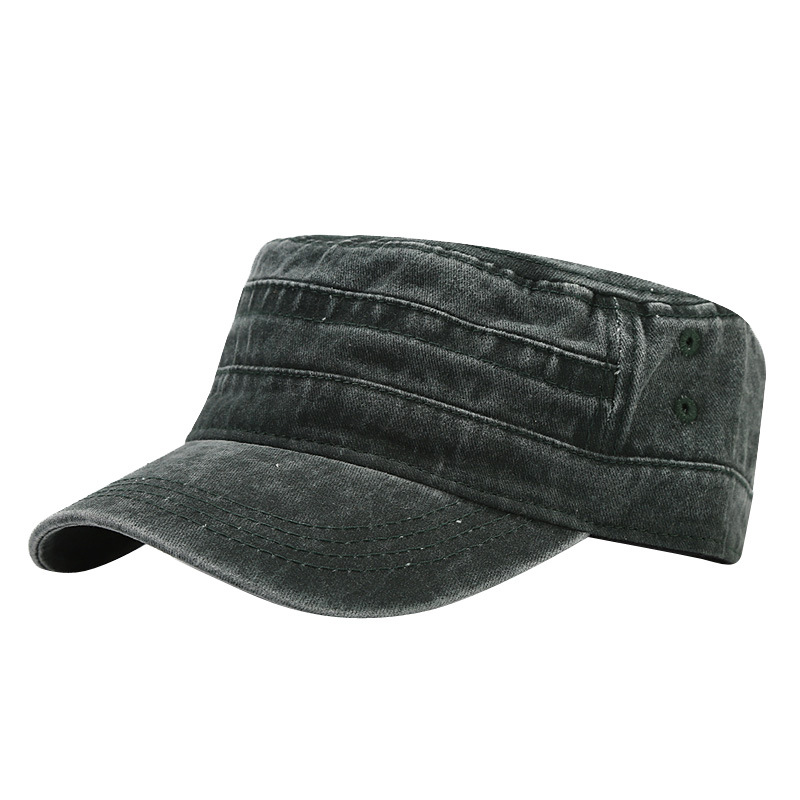 British Washed Distressed Flat Top Sailor Cap, Military Training Plain Solid Color Military Cap for Men and Women, Short Brim Sun Duckbill Cap
