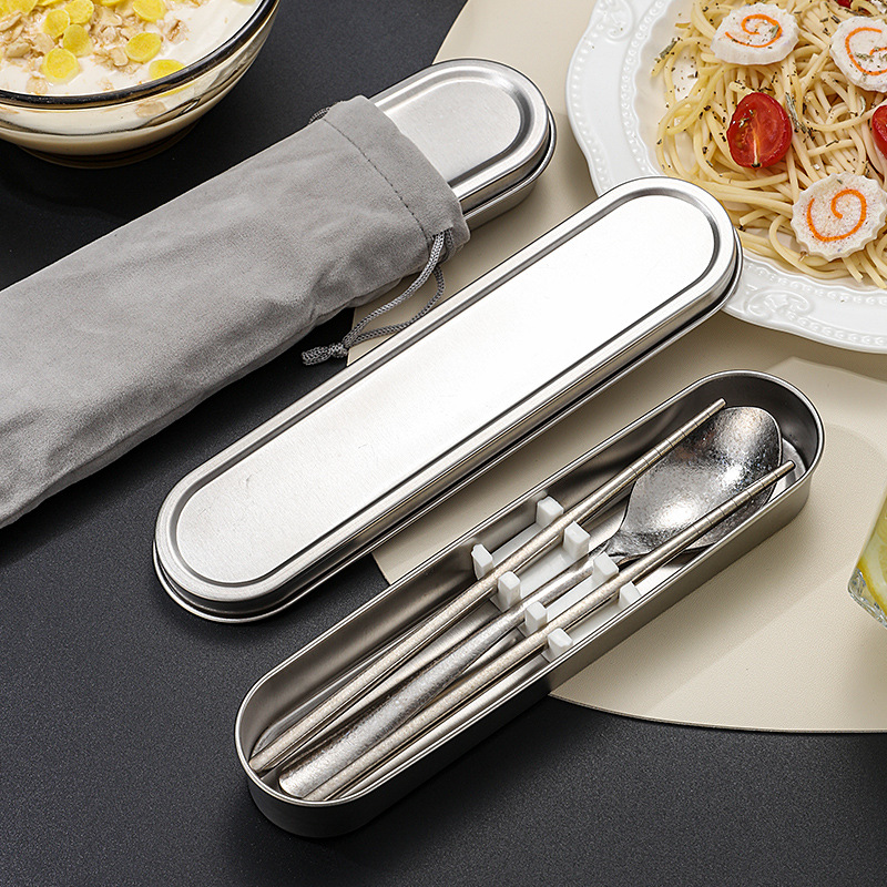 Pure titanium portable cutlery spoon chopsticks set outdoor travel storage box titanium cutlery lightweight camping spoon chopsticks set