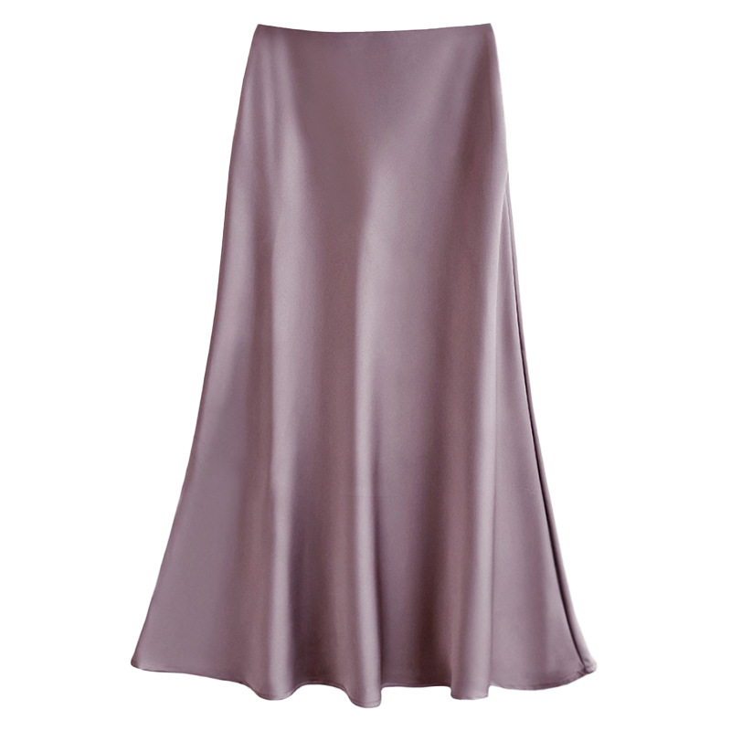 Imitation acetate satin skirt women spring and summer solid color high waist hip-hugging fishtail skirt mid-length skirt
