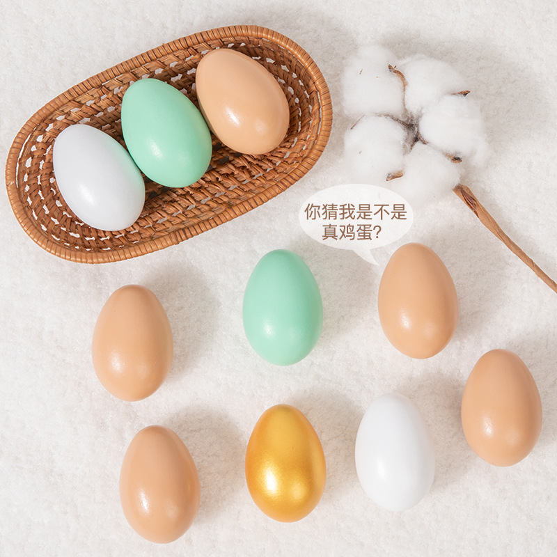 Wooden Simulation Eggs and Duck Eggs Children's DIY Hand-painted Easter Eggs Pretend Play Toy