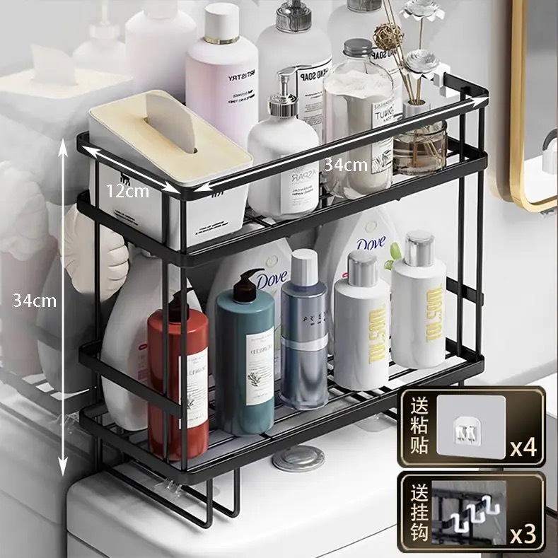 Toilet Shelf: No-Drill Bathroom Storage Rack, Wall-Mounted, Multifunctional Storage for Toilets