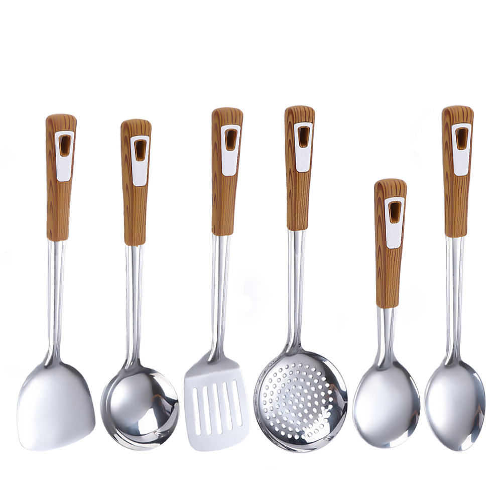Stainless steel kitchen utensils thickened wok spatula soup spoon home anti-scald slotted spoon noodle ladle kitchen wok spatula spoon set
