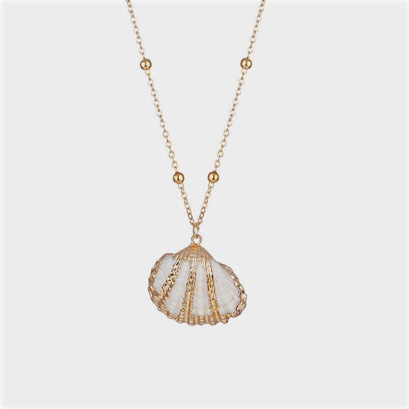 Natural Shell Niche Gold-Plated Edge Beach Marine Life Conch Shell Pearl Pendant Necklace Factory