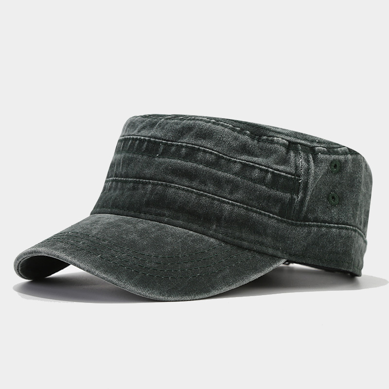 British Washed Distressed Flat Top Sailor Cap, Military Training Plain Solid Color Military Cap for Men and Women, Short Brim Sun Duckbill Cap