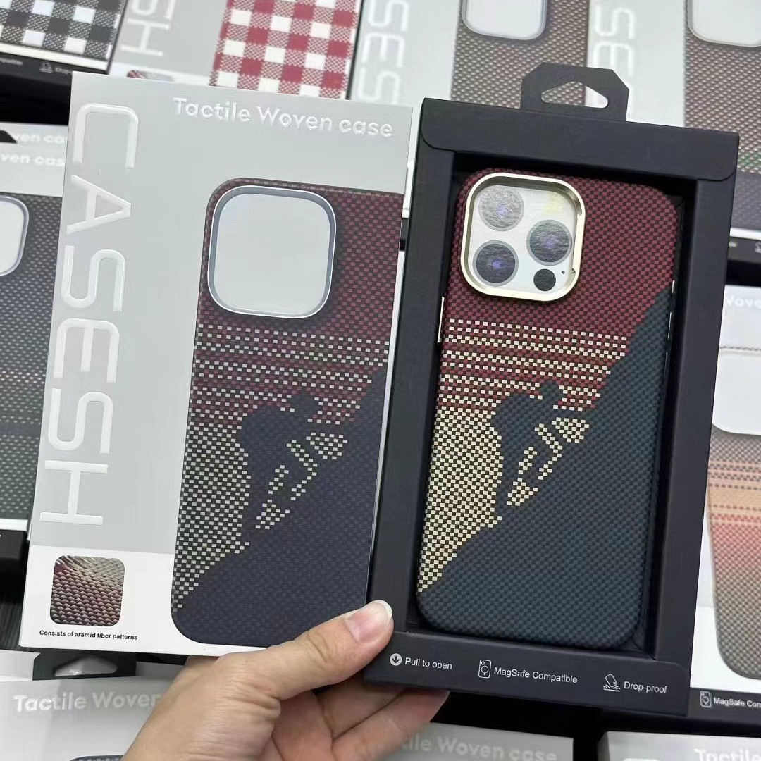For iPhone 17 Pro Max Large Hole Houndstooth Phone Case Apple 16 Built-in Magnetic Woven Texture 15 Hard Case