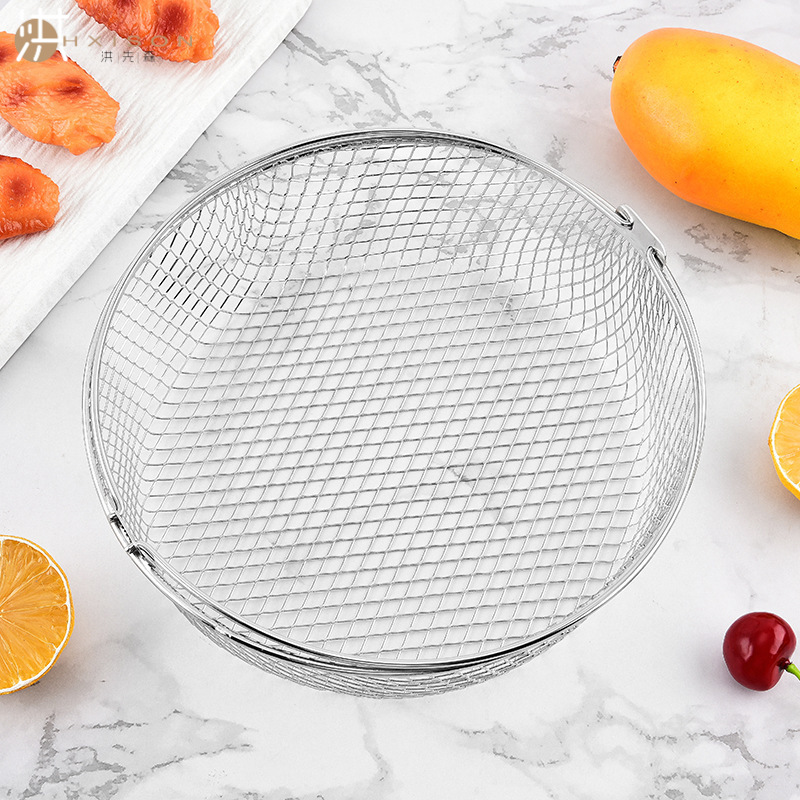 304 stainless steel air fryer basket, double ear handle mesh basket, steamer round rack, steaming rack, dehydrator rack, filter basket