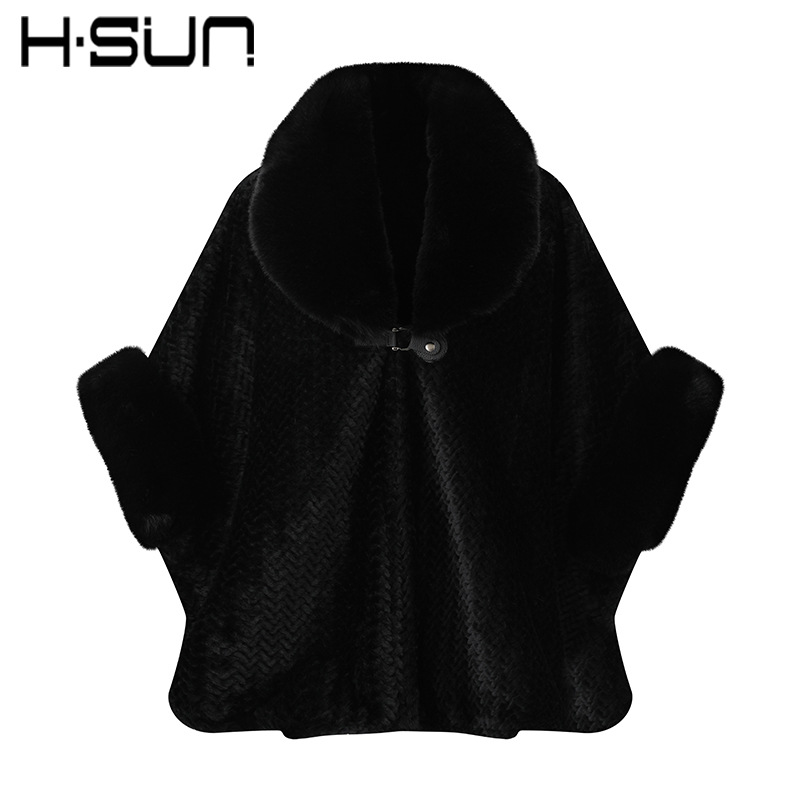 Solid Color Large Fur Collar Cape Coat Plush Thick Warm Mid-Length Loose Cape Cardigan